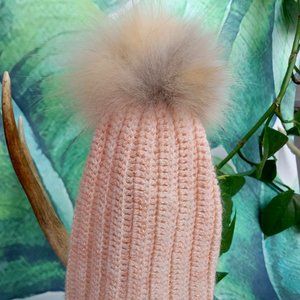 REAL FOX FUR Puff Beanie for Toddler/Infant (Peach)